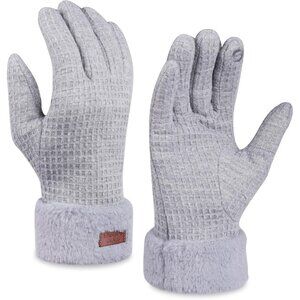 Women's Grey Winter Warm Touchscreen Windproof Girls Winter Using Gifts Gloves